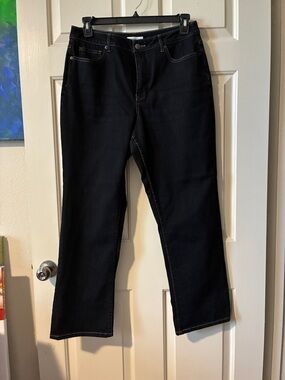 Coldwater Creek Dark Wash Straight Leg Jeans with Contrast Stitching
